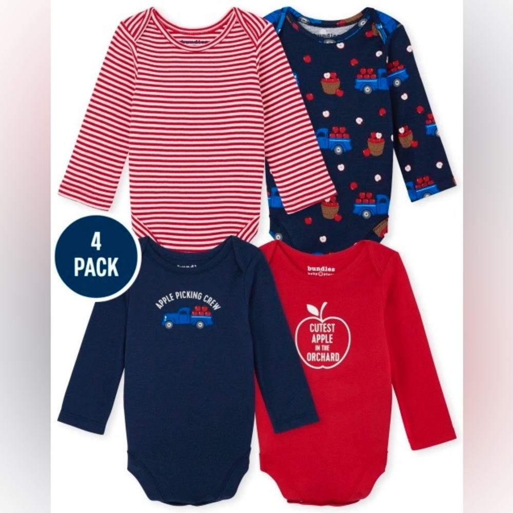 Apple Picking Long Sleeved Onesies Set, Size 0-3 months